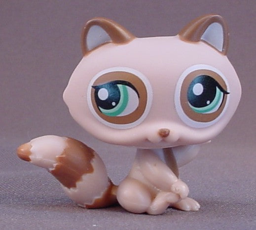 Littlest Pet Shop #1409 Blemished Mocha Brown Raccoon With Blue Green Eyes, Chocolate Brown Rings Around The Eyes, Chocolate Brown Ears & Tail