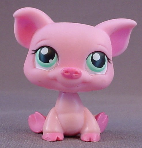 Littlest Pet Shop #329 Blemished Pink Pig With Aqua Blue Eyes, Dark Pink Inside The Ears, Portable Pets, Pet Pairs, LPS, 2006 Hasbro