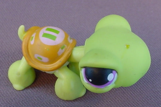 Littlest Pet Shop #350 Blemished Light Green Turtle With Orange Brown Shell & Purple Eyes, Pet Nooks, LPS, 2004 2006 Hasbro