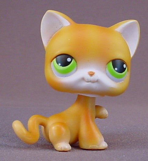 Littlest Pet Shop #11 Blemished Orange Shorthair Tabby Kitty Cat Kitten With Raised Paw & Green Eyes, Short Hair, Pet Pairs