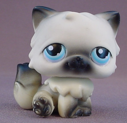Littlest Pet Shop #60 Blemished White Gray & Black Persian Kitty Cat Kitten With Blue Eyes, Pet Pairs, Singles, Grey, LPS, 2004 Hasbro