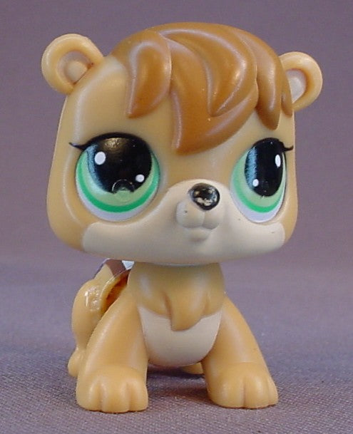 Littlest Pet Shop #2111 Blemished Tan & Brown Electronic Walkable Chipmunk With Green Eyes & Stripes On The Back