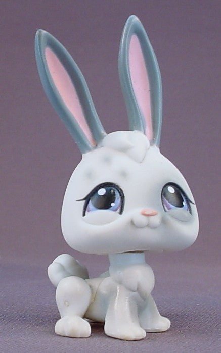 Littlest Pet Shop #18 Blemished White Bunny Rabbit With Gray Ears & Spots, Portable Pets, LPS, 2004 Hasbro