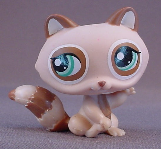 Littlest Pet Shop #1409 Blemished Mocha Brown Raccoon With Blue Green Eyes, Chocolate Brown Rings Around The Eyes, Chocolate Brown Ears