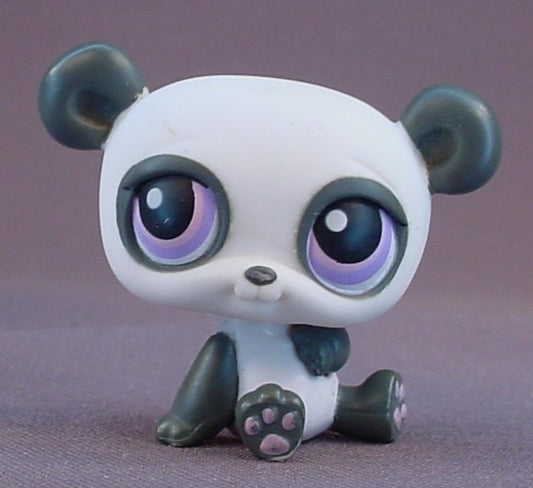 Littlest Pet Shop #89 Blemished Dark Gray & White Panda Bear with Purple Eyes, Grey, Pet Pairs, LPS, 2005 2007 Hasbro