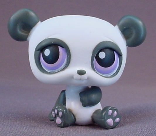 Littlest Pet Shop #89 Blemished Dark Gray & White Panda Bear with Purple Eyes, Grey, Pet Pairs, LPS, 2005 2007 Hasbro
