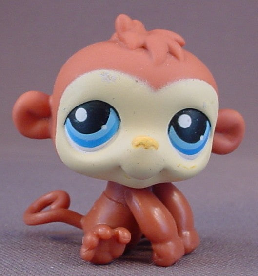 Littlest Pet Shop #351 Blemished Orange Brown Baby Boy Monkey With Blue Eyes, Pet Nooks, LPS, 2005 2006 Hasbro