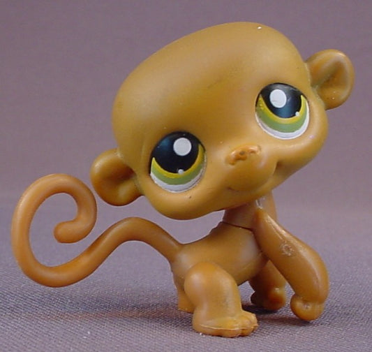 Littlest Pet Shop #267 Blemished Brown Monkey With Yellow Green Eyes, Spring Tube, LPS, 2005 2007 Hasbro