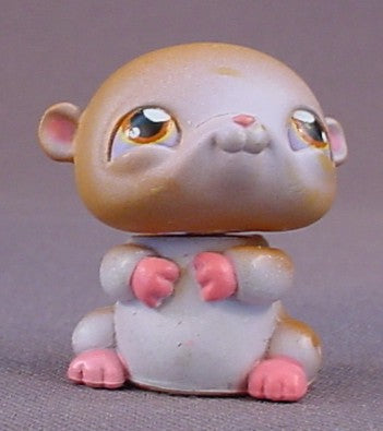 Littlest Pet Shop #36 Blemished Brown Hamster or Gerbil In Sitting Up Pose, Light Brown Tummy  Orange Brown Eyes, Happy Hamsters