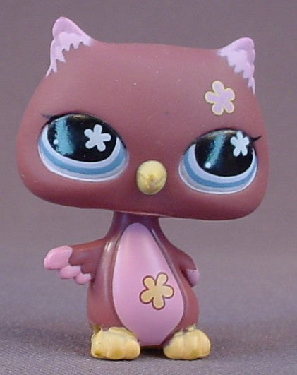 Littlest Pet Shop #635 Blemished Brown Horned Owl With Pink Tummy & Blue Eyes, Pet Pairs, LPS, 2007 Hasbro