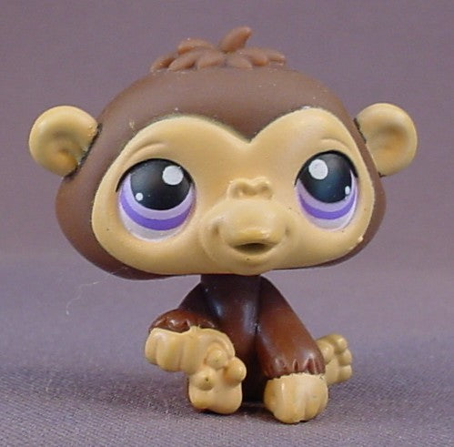 Littlest Pet Shop #359 Blemished Brown Baby Monkey With Purple Eyes, Sitting Pose, Chimp, Chimpanzee, Gorilla, LPS, 2006 Hasbro