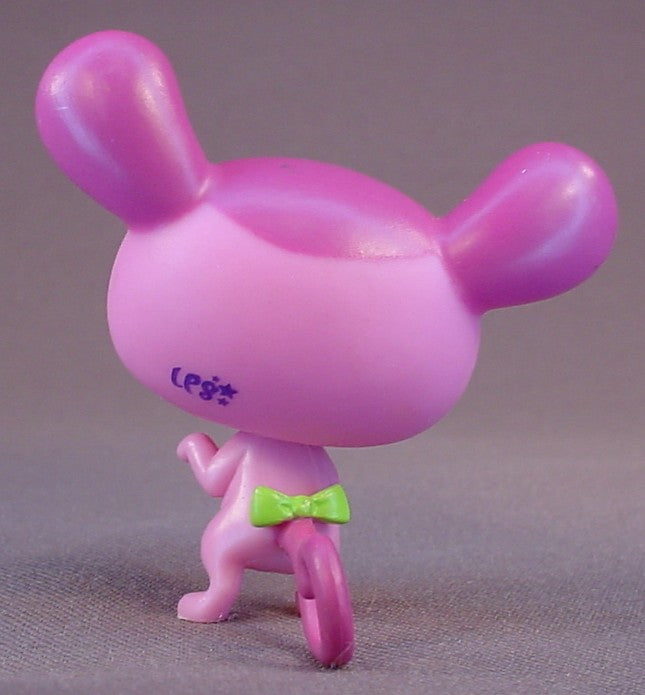 Littlest Pet Shop #2731 Blemished Pink & Purple Mouse With Blue Green Eyes, Bright Green Stars On The Head, Bright Green Inside The Ears