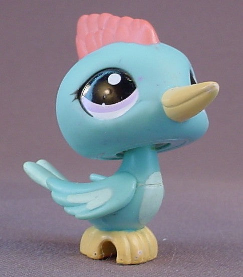 Littlest Pet Shop #1787 Blemished Light Blue Woodpecker Bird With Purple Eyes, Pink Feathers, Singles, LPS, 2009 Hasbro
