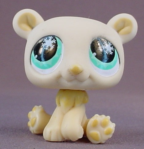 Littlest Pet Shop #759 Blemished Cream Or Tan Polar Bear With Aqua Blue Snowflake Eyes, Advent Calendar 2008, LPS, 2007 Hasbro