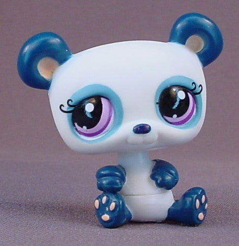 Littlest Pet Shop #1021 Blemished White & Dark Blue Panda Bear With Purple Eyes, Blue Rings Around The Eyes, Tricks N Talents Show