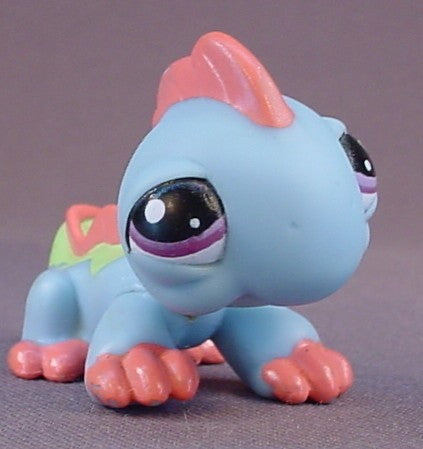 Littlest Pet Shop #1829 Blemished Light Blue Iguana With Pink & Lime Green Accents, Collector Pets, LPS, 2007 Hasbro