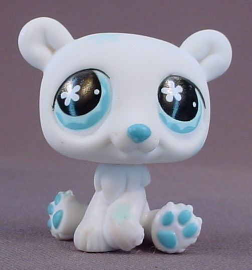 Littlest Pet Shop #647 Blemished White Polar Bear With Snowflakes & Blue Eyes, Pet Pairs, LPS, 2007 Hasbro