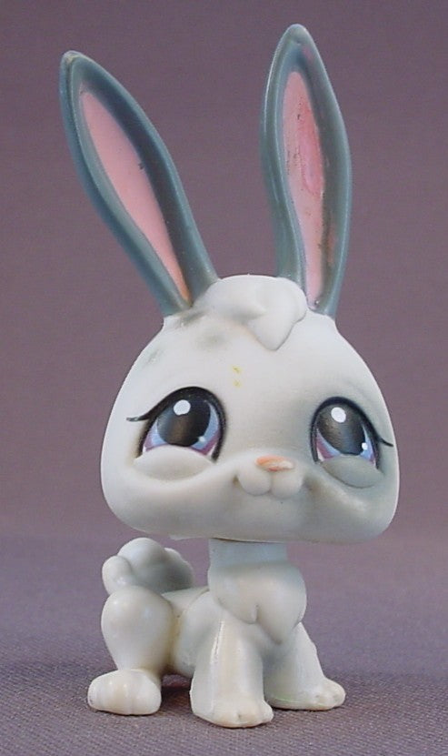 Littlest Pet Shop #18 Blemished White Bunny Rabbit With Gray Ears & Spots, Portable Pets, LPS, 2004 Hasbro