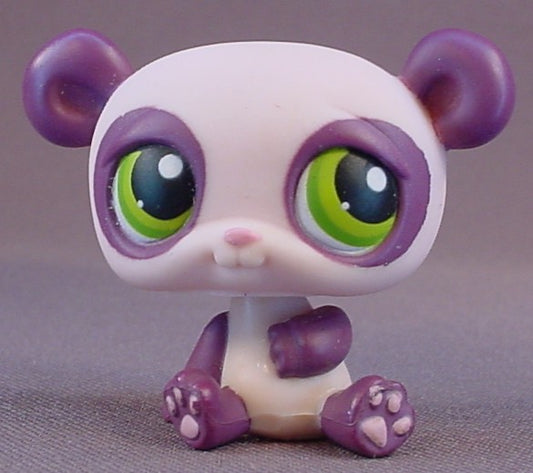 Littlest Pet Shop #1305 Blemished Lavender Panda Bear With Dark Purple Ears & Green Eyes, LPS, 2007 Hasbro