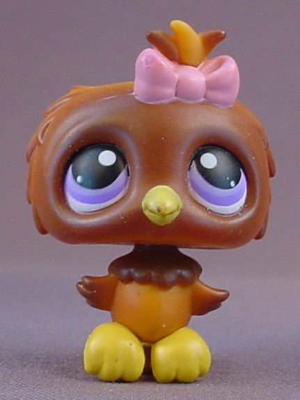 Littlest Pet Shop #354 Blemished Orange Brown Owl With Pink Bow & Purple Eyes, Pet Nooks, LPS, 2007 Hasbro