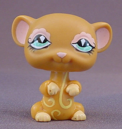 Littlest Pet Shop #462 Blemished Light Brown Mouse With Blue Eyes, Pink Make Up Above The Eyes, Swirl Pattern On The Chest, Standing Pose