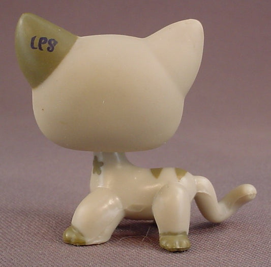 Littlest Pet Shop #1206 Gray Brown And Brown Short Hair Kitty Cat Kitten With Aqua Blue Eyes 2009 Hasbro, LPS