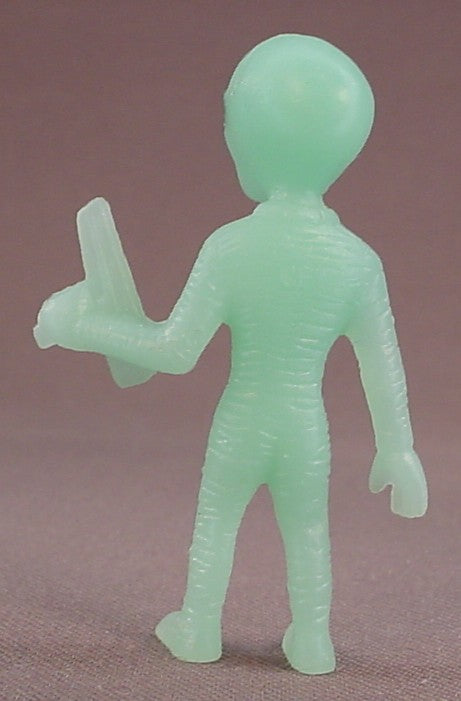 Glow In The Dark Alien Holding A Ray Gun Figure, 2 3/8 Inches Tall, Glow-In-The-Dark