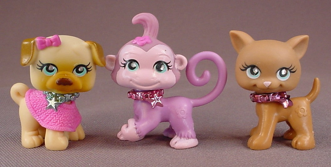 Polly Pocket Lot Of 8 Sparklin' Pets Figures, Mattel, #48 Dog, #10 Rabbit, #21 Panda, #49 Monkey, #17 Dog, #97 Cats