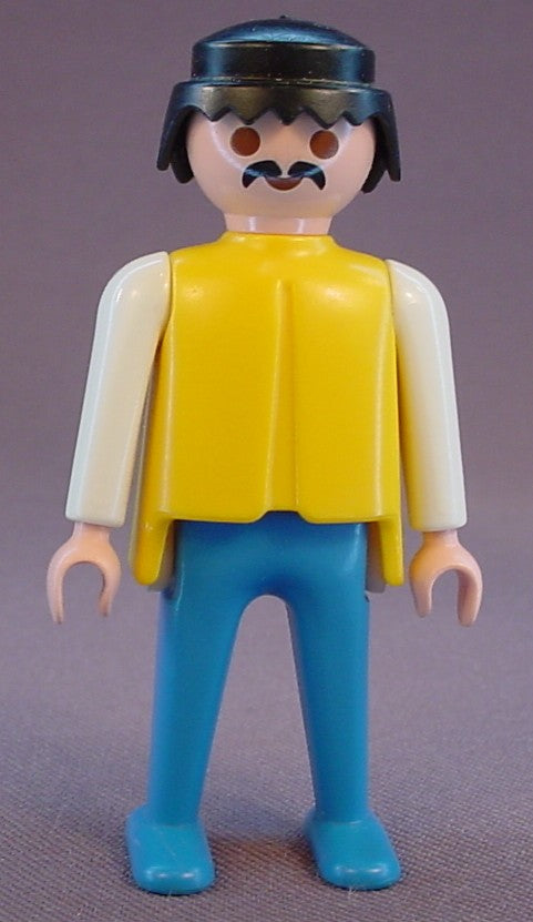 Playmobil Adult Male Classic Style Figure In A Yellow Shirt With White Arms, Black Moustache & Hair