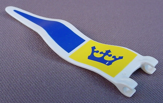 Playmobil Long Narrow Wavy White Yellow & Blue Pennant Flag With A Blue Crown, 3268 3287 4133 7761