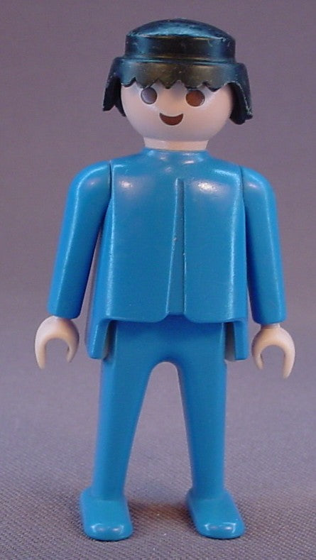 Playmobil Adult Male Classic Style Figure In All Blue Clothing, Blue Feet, Black Hair