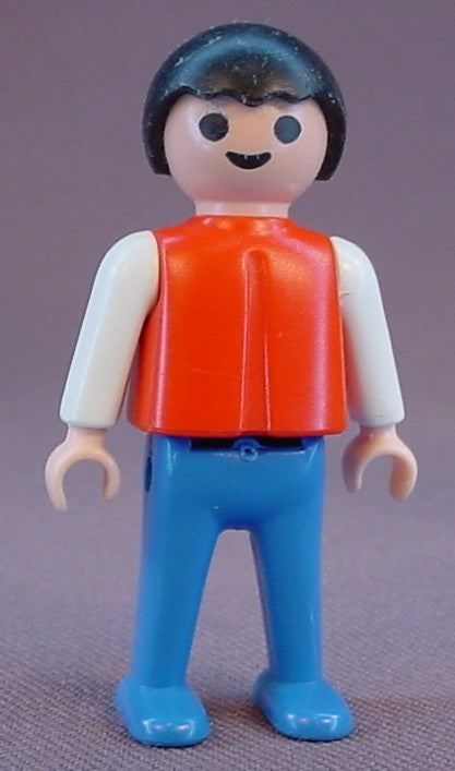 Playmobil Male Boy Child Classic Style Figure With A Red Torso & White Arms, Blue Legs, Flesh Hands