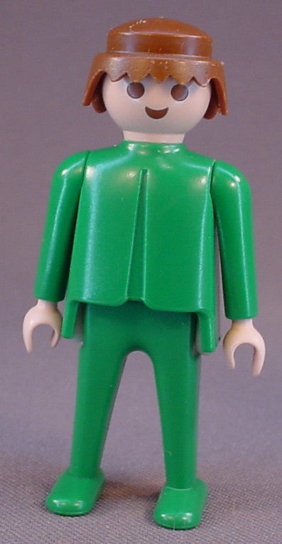 Playmobil Adult Male Classic Style Figure In All Green Clothes, Brown Hair, Flesh Hands