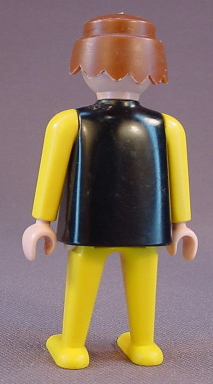 Playmobil Adult Male Classic Style Figure With A Black Top And Yellow Arms & Legs, Brown Hair