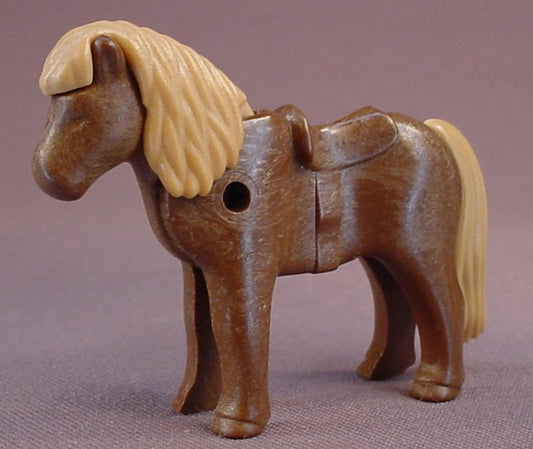 Playmobil Brown Shetland Pony With Tan Mane And Tail, Horse Animal Figure, The Head Moves, 3118 3850