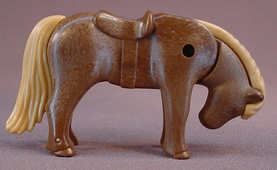 Playmobil Brown Shetland Pony With Tan Mane And Tail, Horse Animal Figure, The Head Moves, 3118 3850