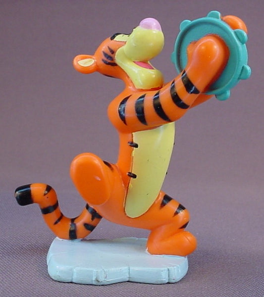 Disney Winnie The Pooh Tigger Playing A Tambourine PVC Figure On A Base, 3 3/8 Inches Tall