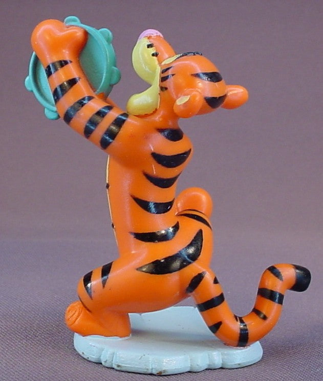 Disney Winnie The Pooh Tigger Playing A Tambourine PVC Figure On A Base, 3 3/8 Inches Tall