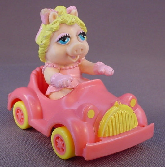 Muppet Babies Miss Piggy PVC Figure With A Pink Car, 1986 McDonalds, Muppets, Jim Henson