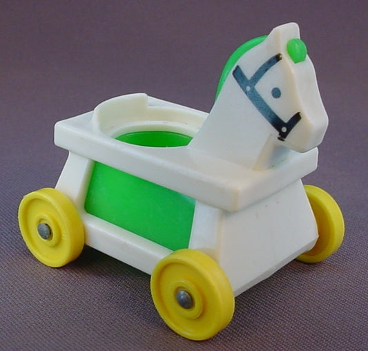 Fisher Price Vintage White & Green Riding Horse, Yellow Wheels, 656 Play Family Little Riders