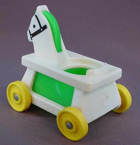 Fisher Price Vintage White & Green Riding Horse, Yellow Wheels, 656 Play Family Little Riders