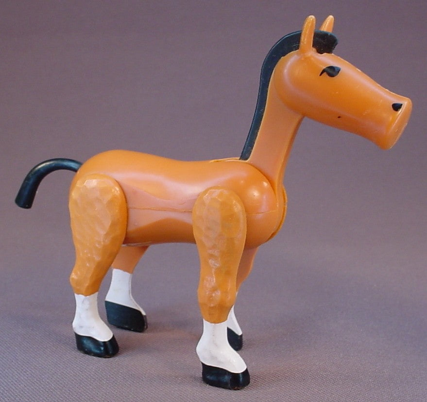 Vintage Fisher Price Light Brown Horse Animal, Black Mane & Tail, White Socks, Black Hooves