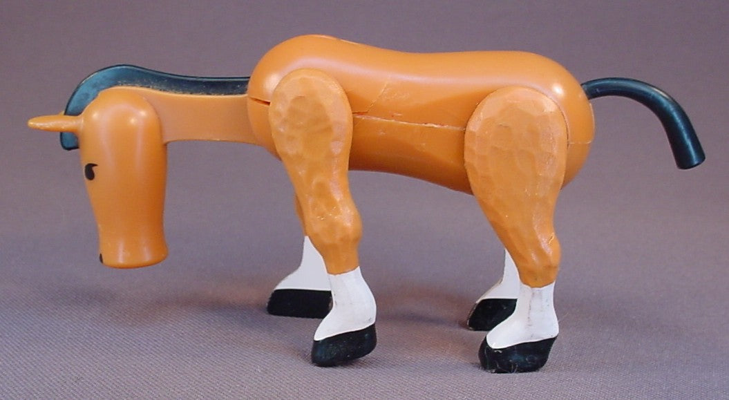 Vintage Fisher Price Light Brown Horse Animal, Black Mane & Tail, White Socks, Black Hooves