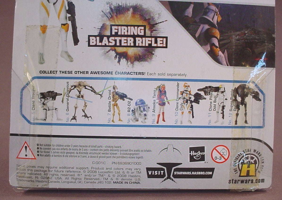 Star Wars The Clone Wars Clone Commander Cody Action Figure In The Original Package, With Firing Blaster Rifle, No 10, 2008 Hasbro, White And Blue Card