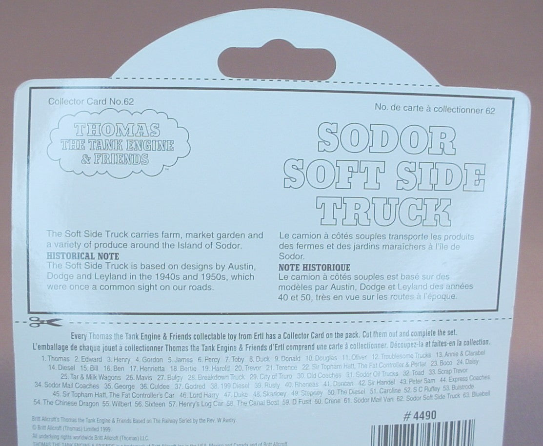 Thomas The Tank Engine And Friends Sodor Soft Side Truck In The Original Sealed Package, 1999 Ertl, #62, 4490-7HEB, Die-Cast Metal, About 3 1/4 Inches Long, Diecast Metal, Vintage
