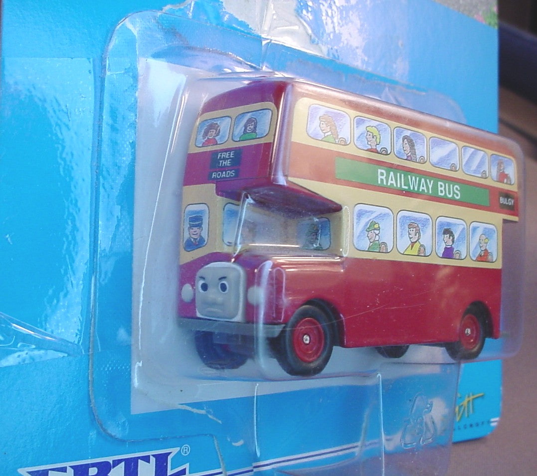 Thomas The Tank Engine And Friends Bulgy The Double Decker Railway Bus With The Original Package, Has Been Opened But Not Played With, Die-Cast Metal, 1993 Ertl, #27, #4008, About 3 Inches Long, Diecast Metal, Vintage