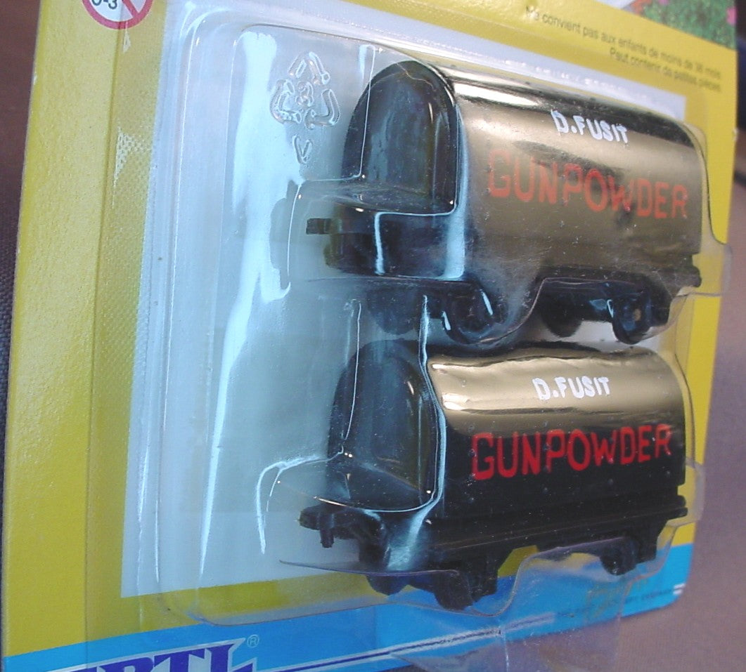Thomas The Tank Engine And Friends D Fusit Gunpowder Cars In The Original Sealed Package, 1993 Ertl, #59, #4029, About 3 Inches Long, Vintage