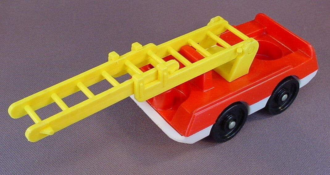 Fisher Price Vintage Red White Fire Truck, 2 Piece Yellow Extension Ladder, 123 124 2350