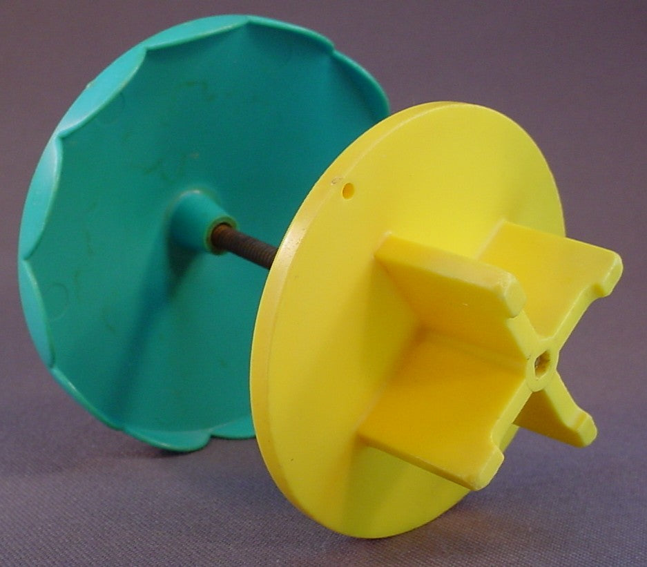 Fisher Price Vintage Yellow Round Table With Turquoise Umbrella With Flowers