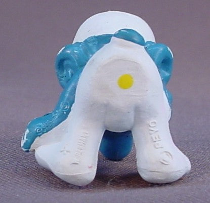 Thinker Smurf Sitting With His Face In His Hands PVC Figure, Thinking, #20027, 1978 Peyo Schleich, W. Germany, Yellow Dot, Smurfs, Vintage, Figurine